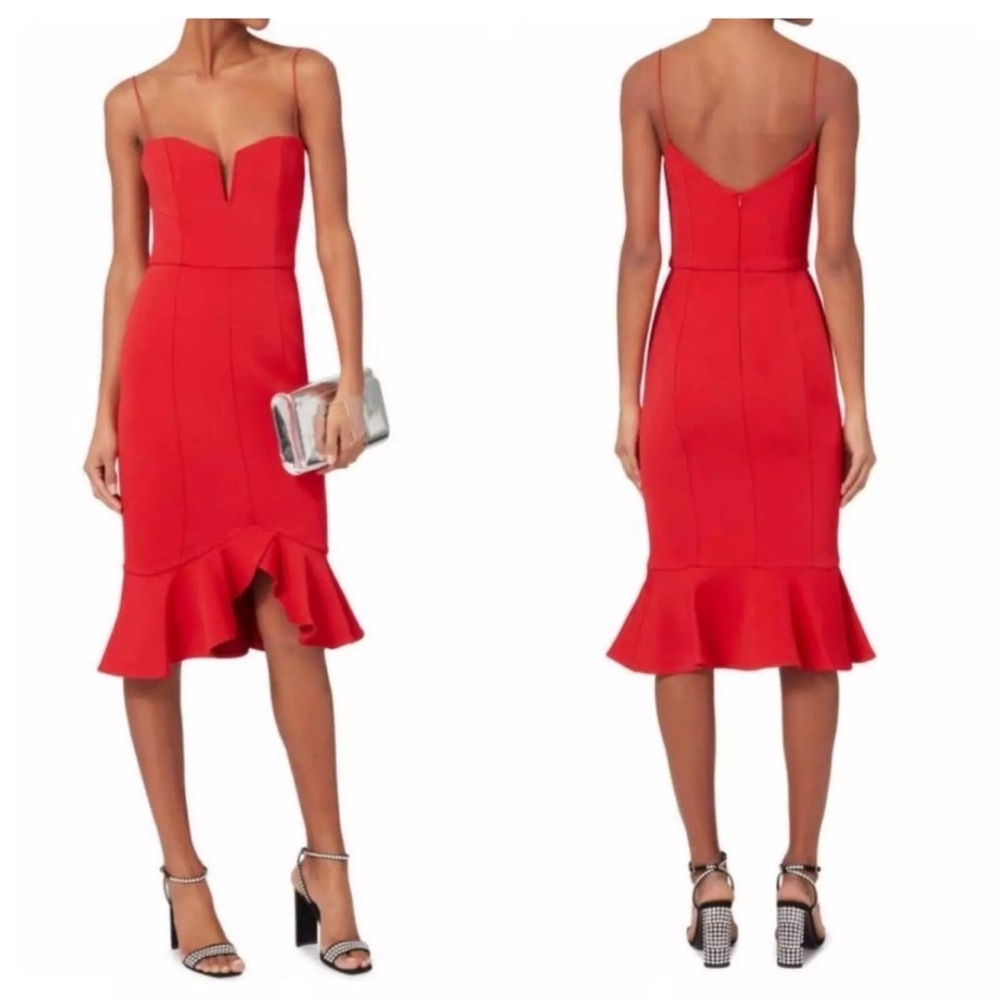 Nicholas Red Ruffled Backless Sheath Midi Dress - image 1